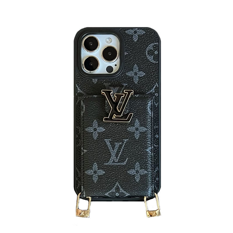 Monogram Case With Card Holder For iPhone And Strap For iPhone Black-SXK241712-GTOCASE