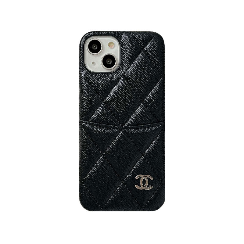 Leather CC iPhone Case With Crad Holder Black -PZB240603-GTOCASE