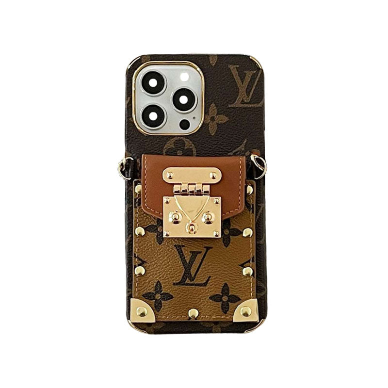 Monogram iPhone Case With Card Holder and Strap Black-QBS240113-GTOCASE