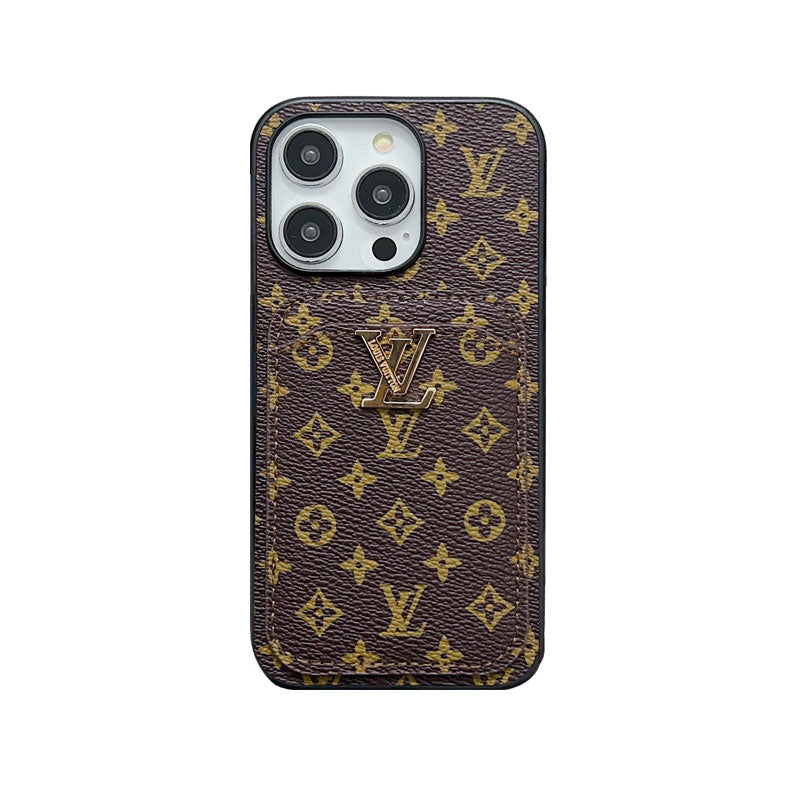 Classic KK iPhone Case With Card Holder -Black printing-KKD240313-GTOCASE