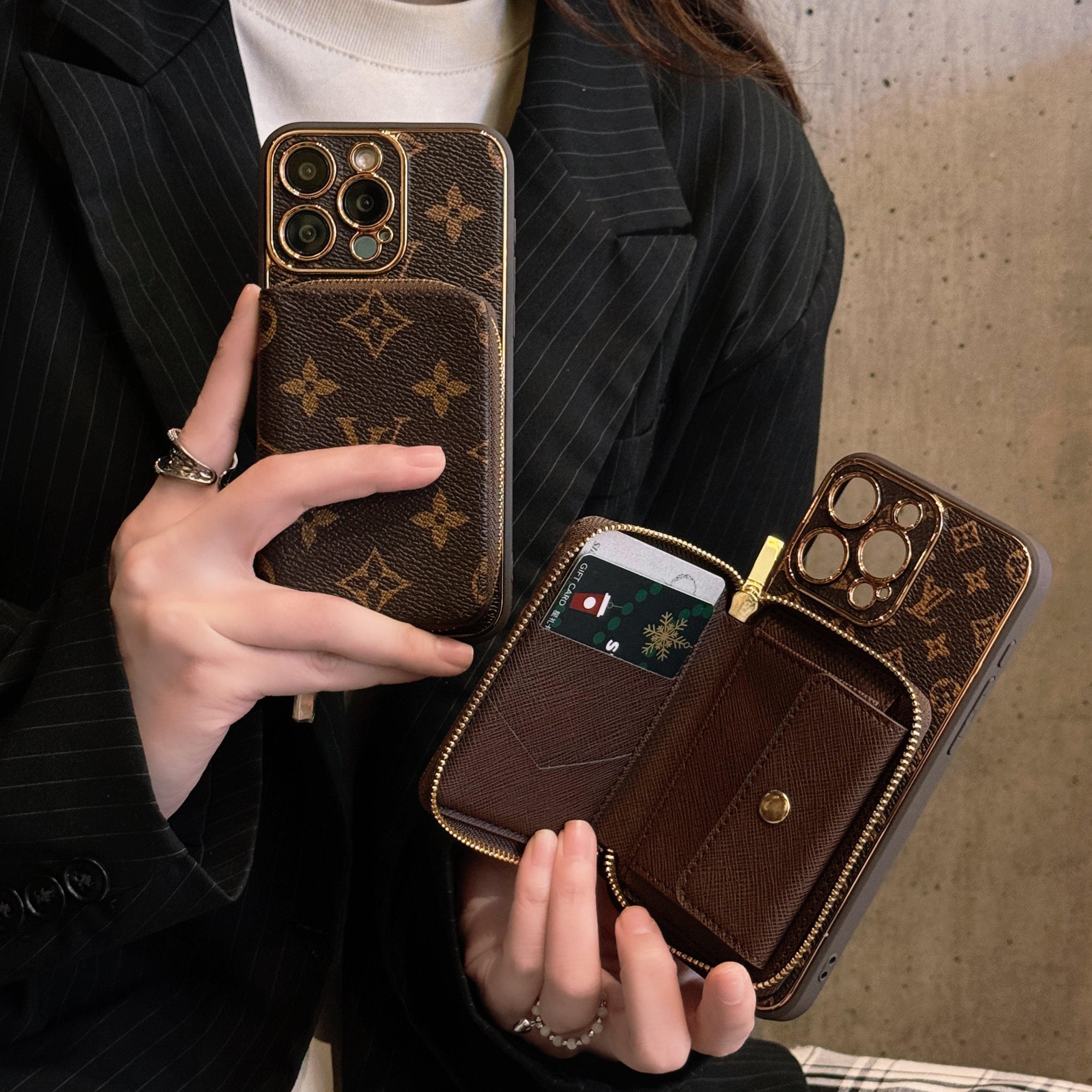 Monogram iPhone Case With Wallet Brown Big Printing-LQB240329-GTOCASE