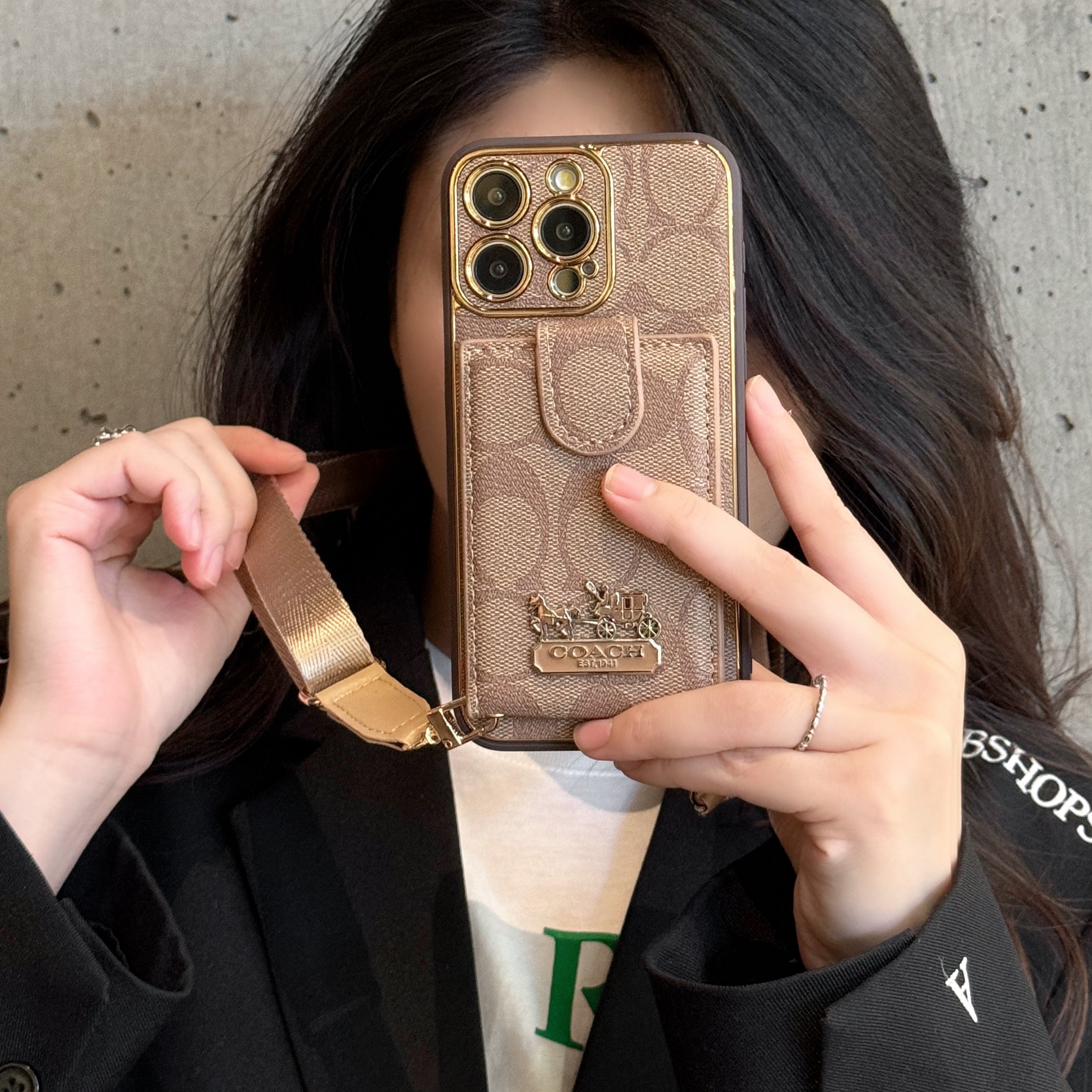 Leather CH Case With Wallet For iPhone And Strap For iPhone Coffee-LLB241737-GTOCASE