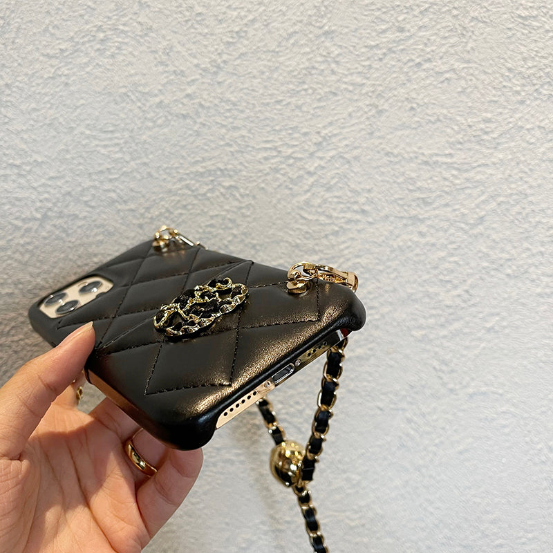 CC iPhone Case With Card Holder And Strap Black -ZPL240506-GTOCASE