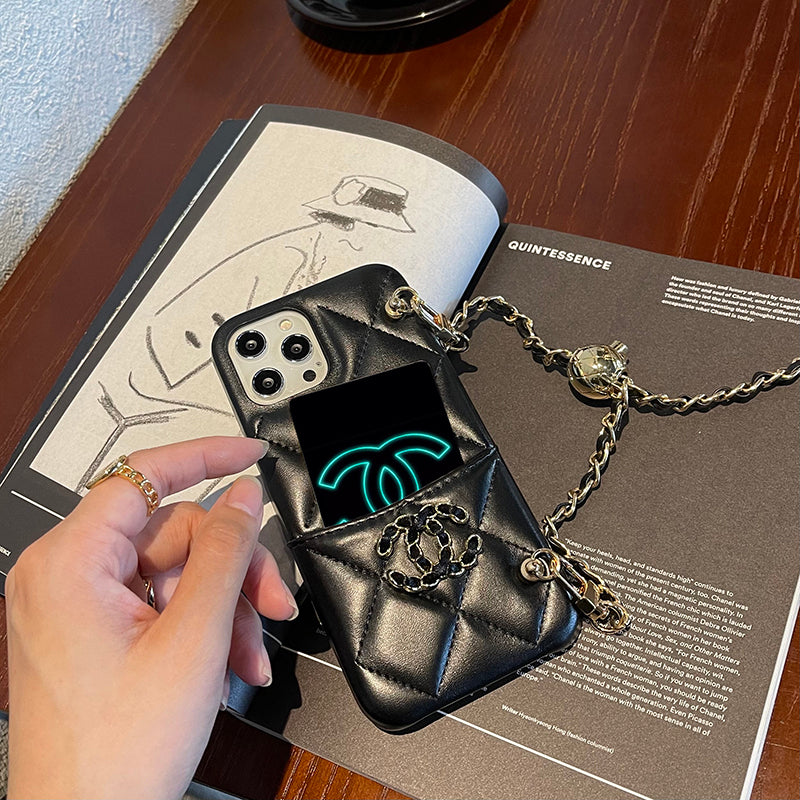 CC iPhone Case With Card Holder And Strap Black -ZPL240506-GTOCASE