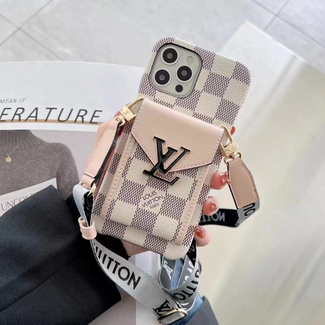Monogram iPhone Case With Wallet And  Strap White Grid -DGK240329-GTOCASE