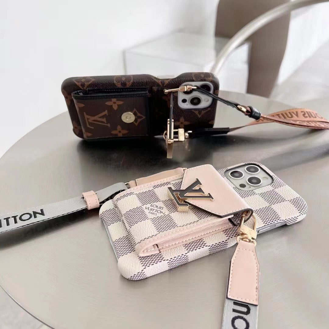 Monogram iPhone Case With Wallet And  Strap White Grid -DGK240329-GTOCASE