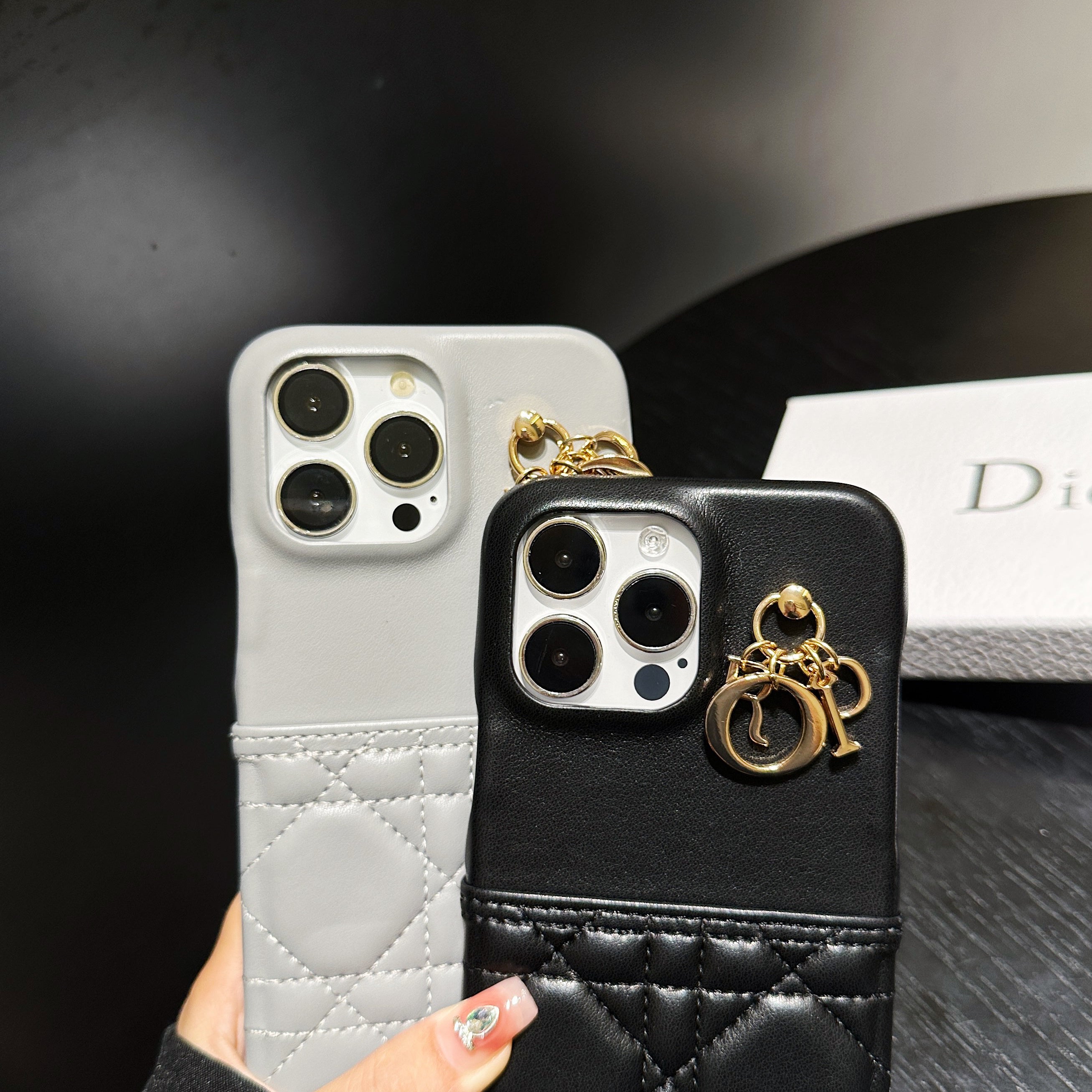 Classic CD iPhone Case With Card Holder Leather Black-JDK240513-GTOCASE