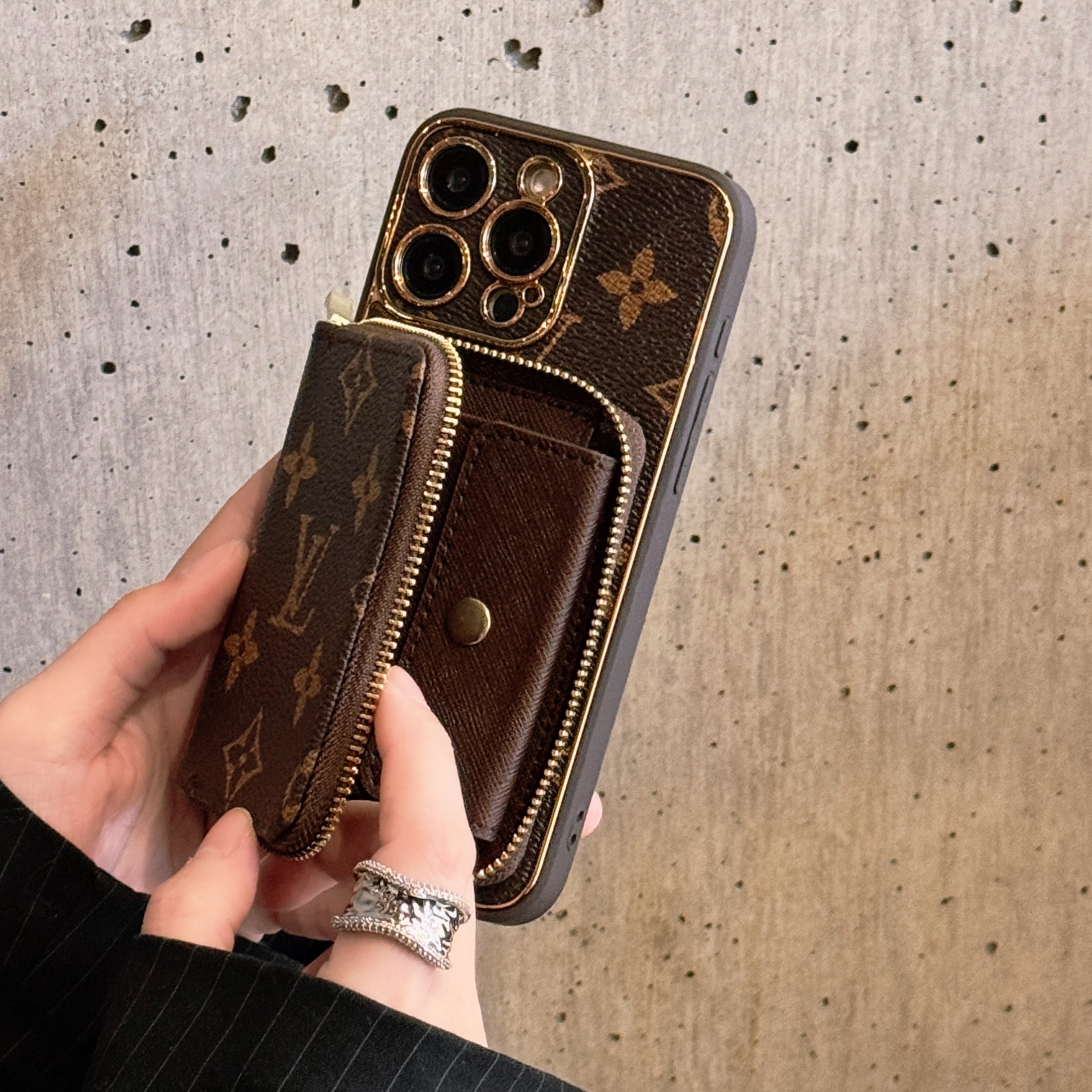 Monogram iPhone Case With Wallet Brown Big Printing-LQB240329-GTOCASE