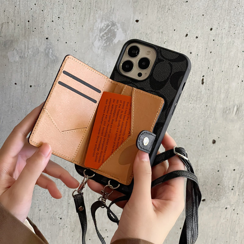 CH  iPhone Case With Wallet And  Strap Brown -SZK240402-GTOCASE