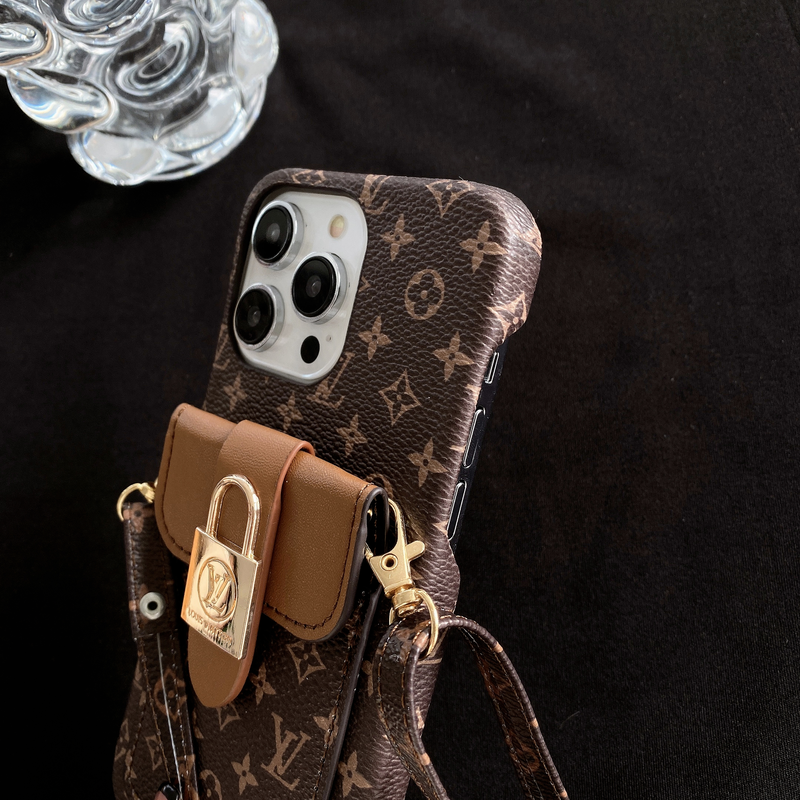 Monogram iPhone Case With Card Holder and Strap Brown-ZST231113-GTOCASE