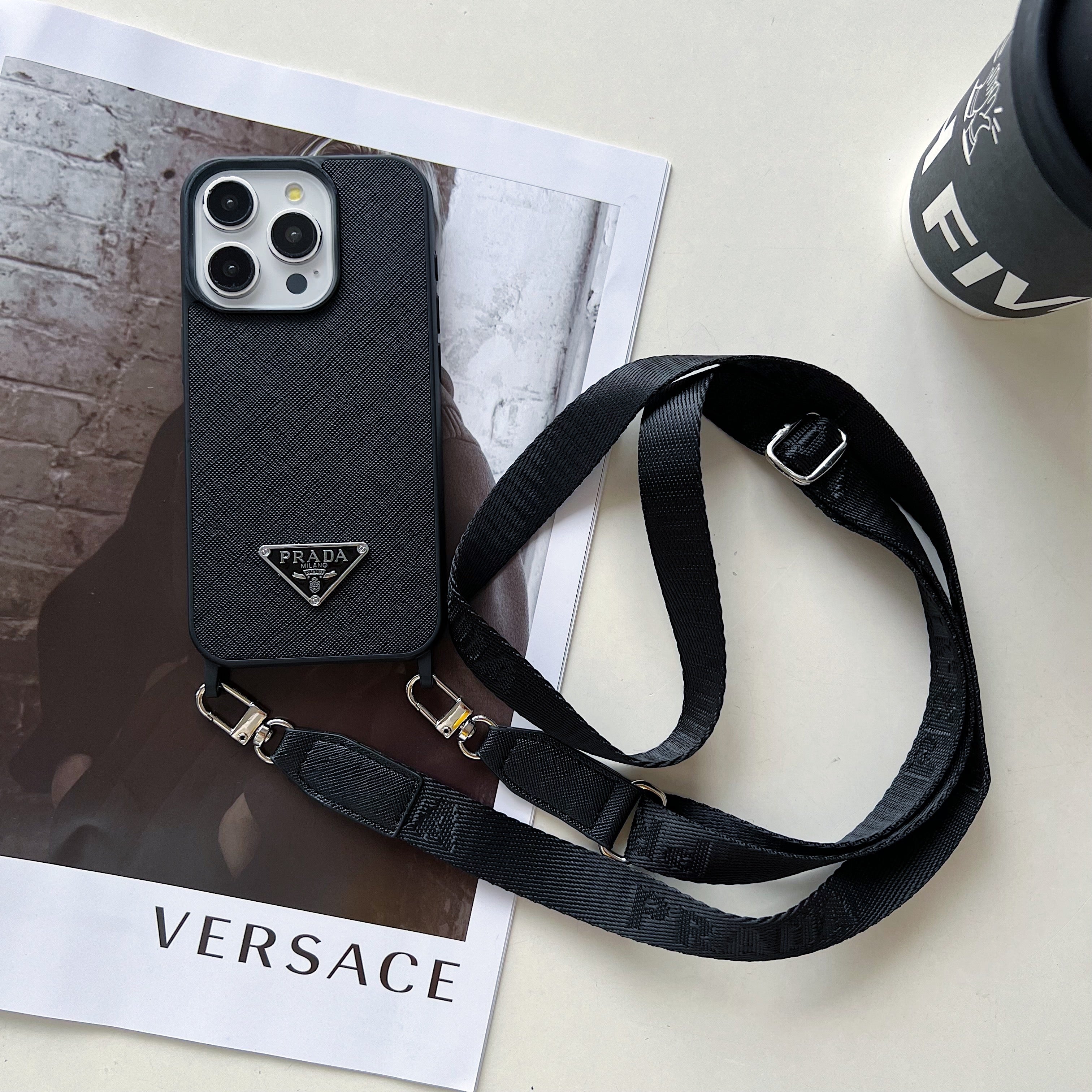 Leather PR Case With Strap For iPhone Black-PGS241837-GTOCASE
