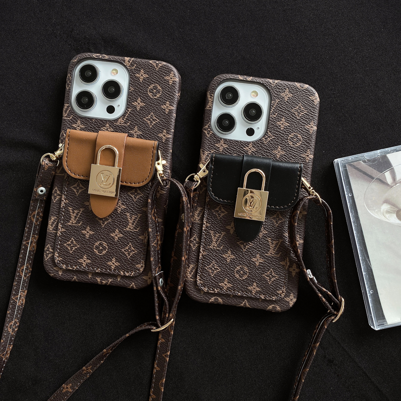 Monogram iPhone Case With Card Holder and Strap Black-ZST231113-GTOCASE