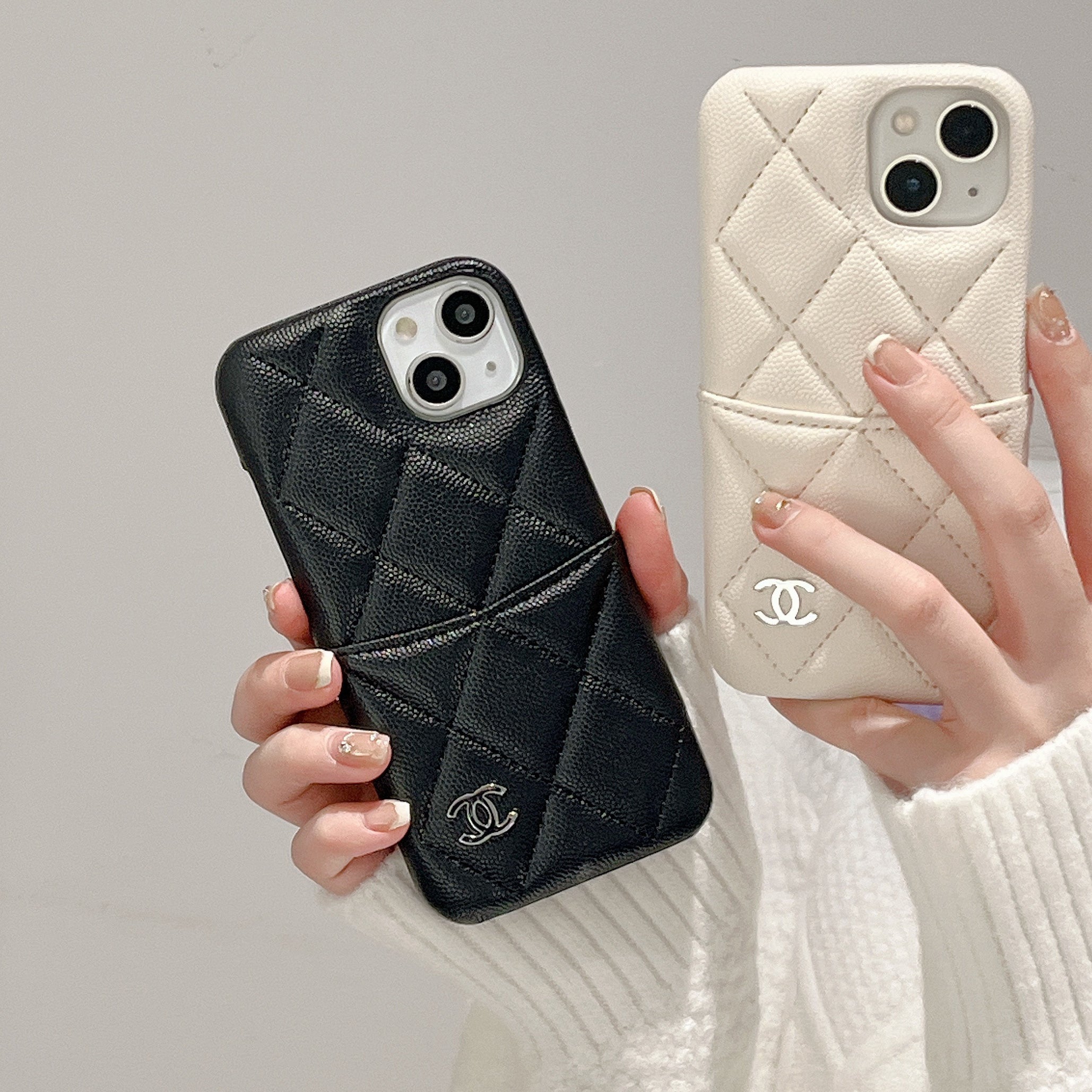 Leather CC iPhone Case With Crad Holder Black -PZB240603-GTOCASE