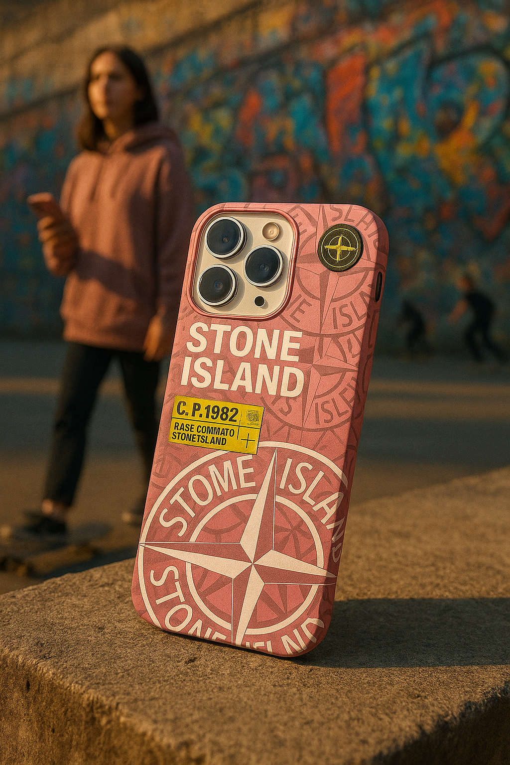 Trendy Pink iPhone 15 Pro Case with STONE ISLAND Compass Design - MaxCase Exclusive