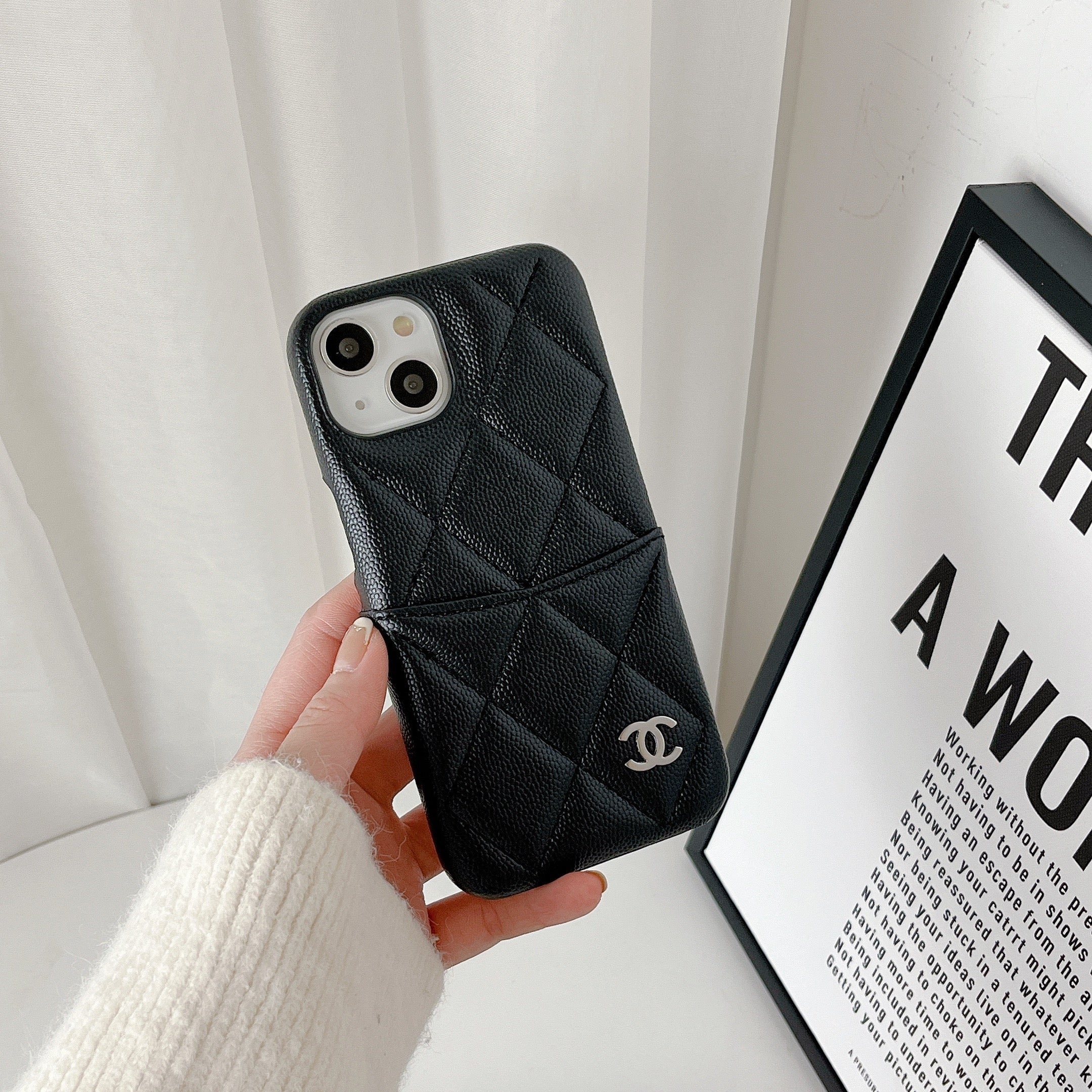 Leather CC iPhone Case With Crad Holder Black -PZB240603-GTOCASE