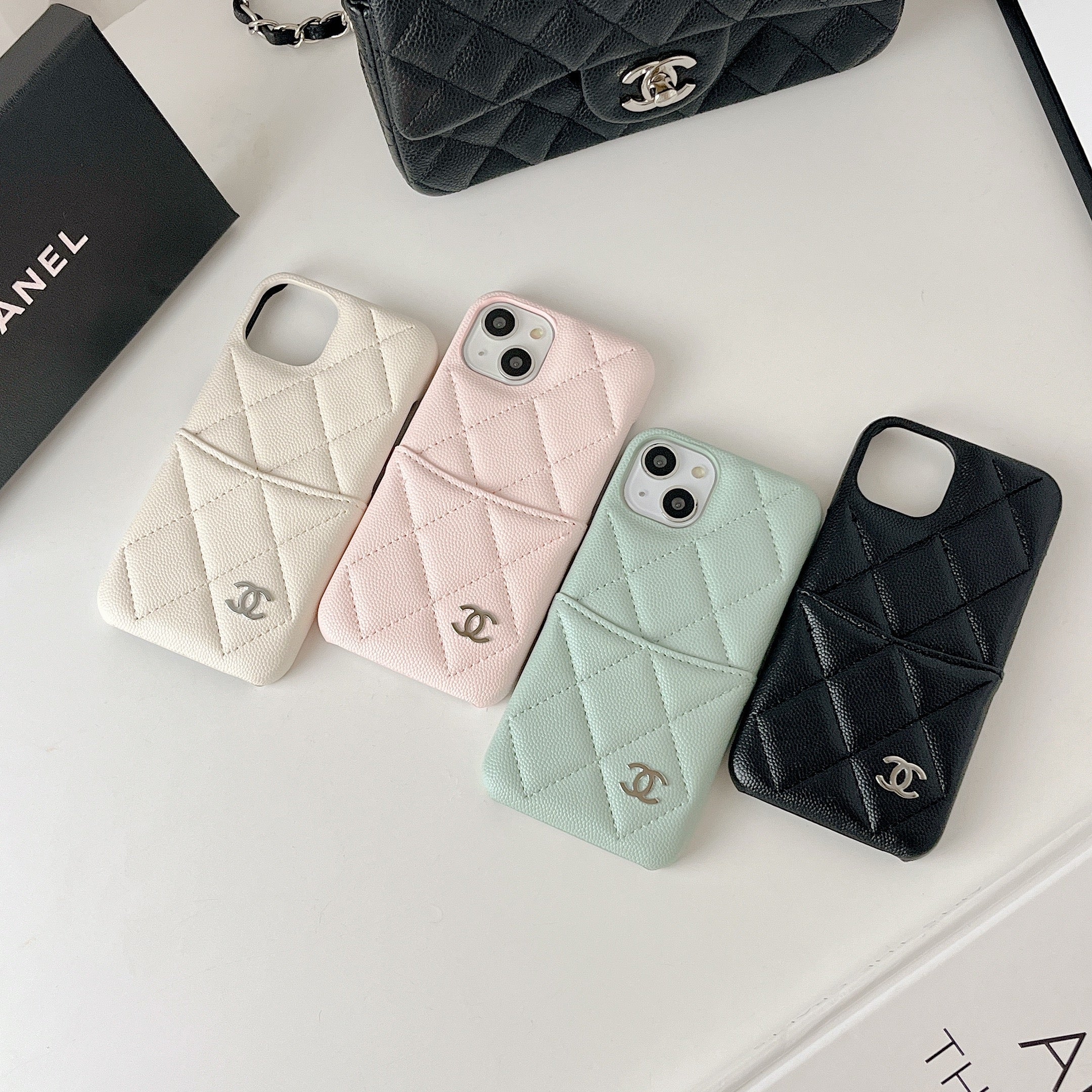 Leather CC iPhone Case With Crad Holder Black -PZB240603-GTOCASE