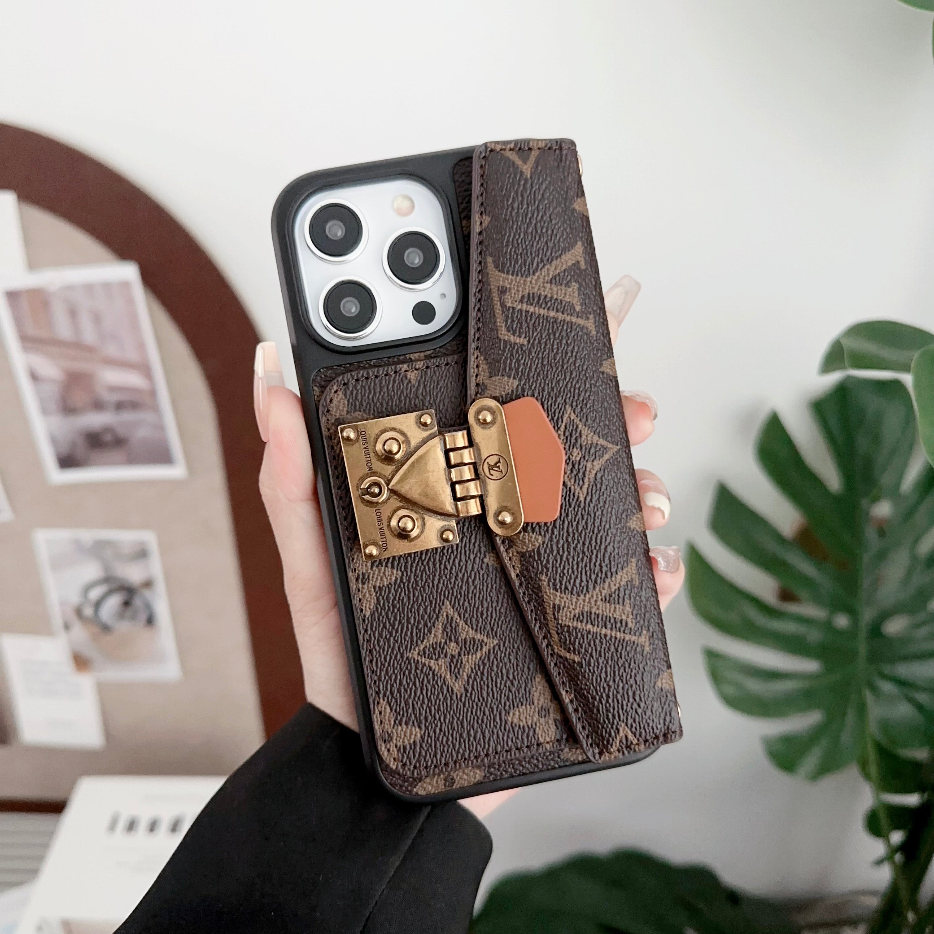 Monogram iPhone Case With Purse And Crossbody Strap Brown -XKK240329-GTOCASE