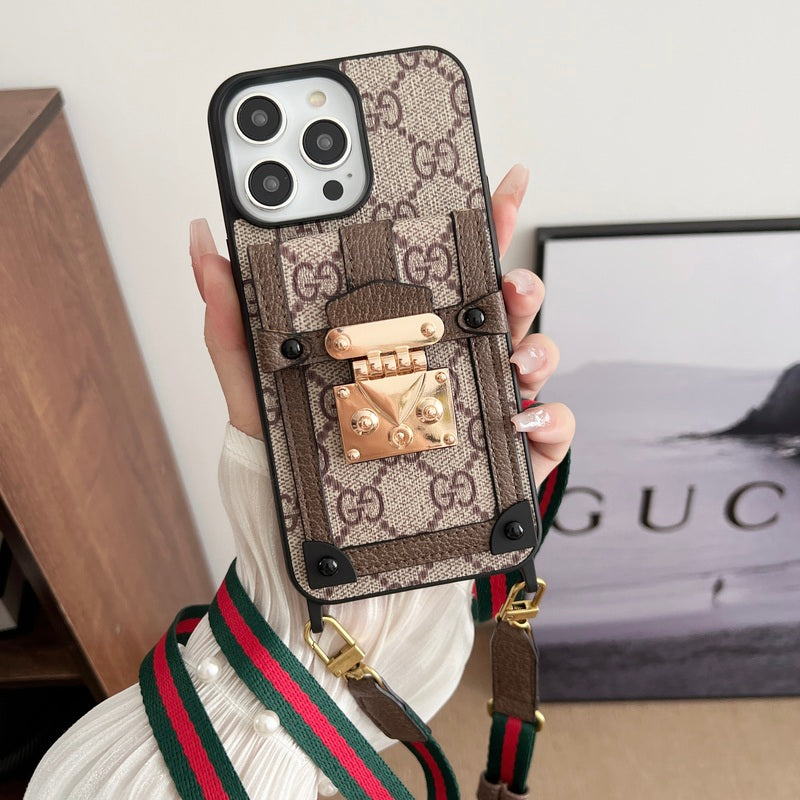 GG iPhone Case With Wallet And Strap Black -TDK240330-GTOCASE