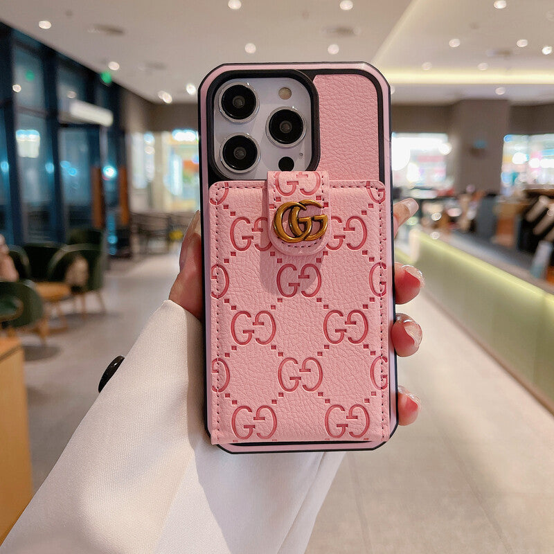 GG iPhone Case With Card Holder Pink -QBK240330-GTOCASE
