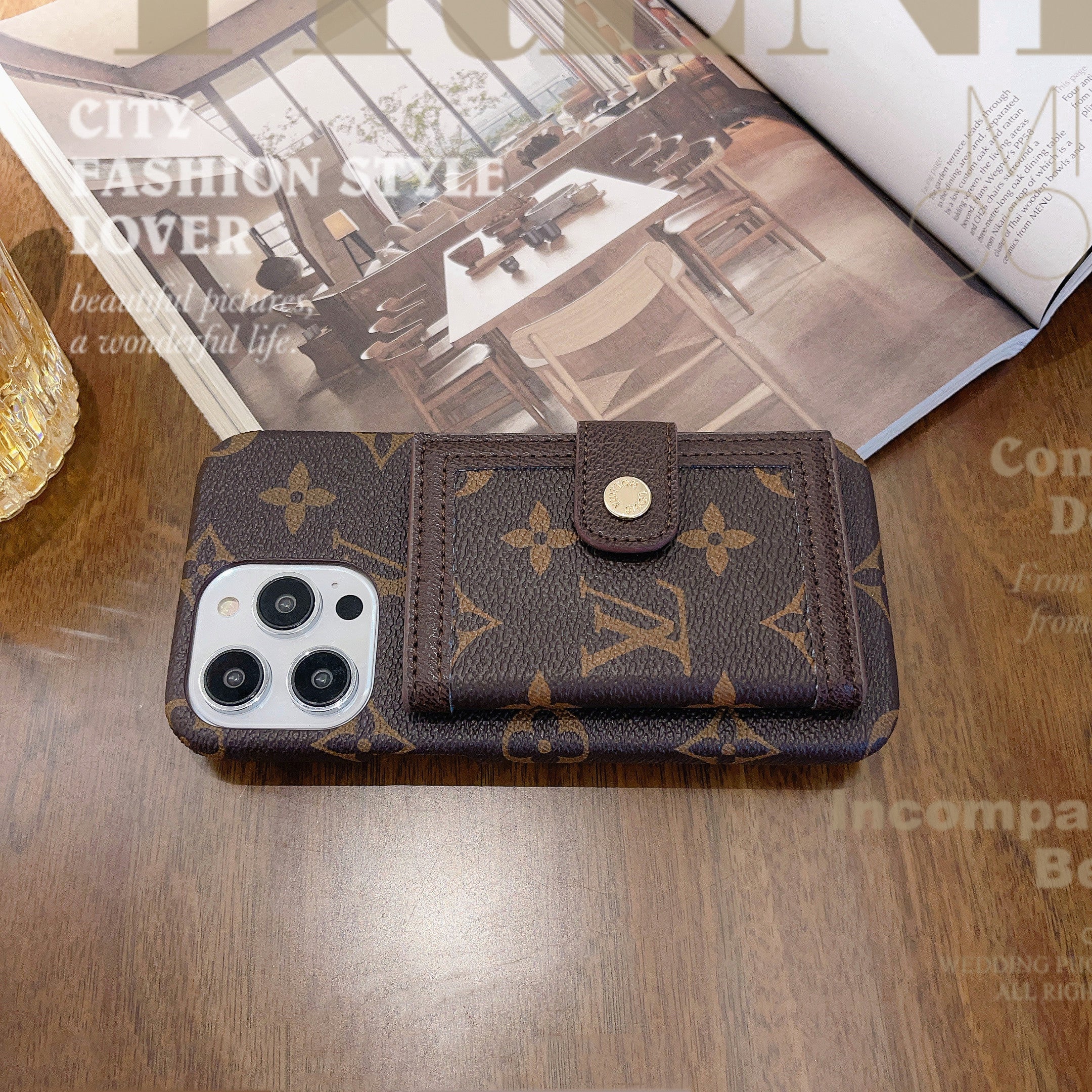 Leather Monogram Case With Wallet For iPhone-YCQ241712-GTOCASE