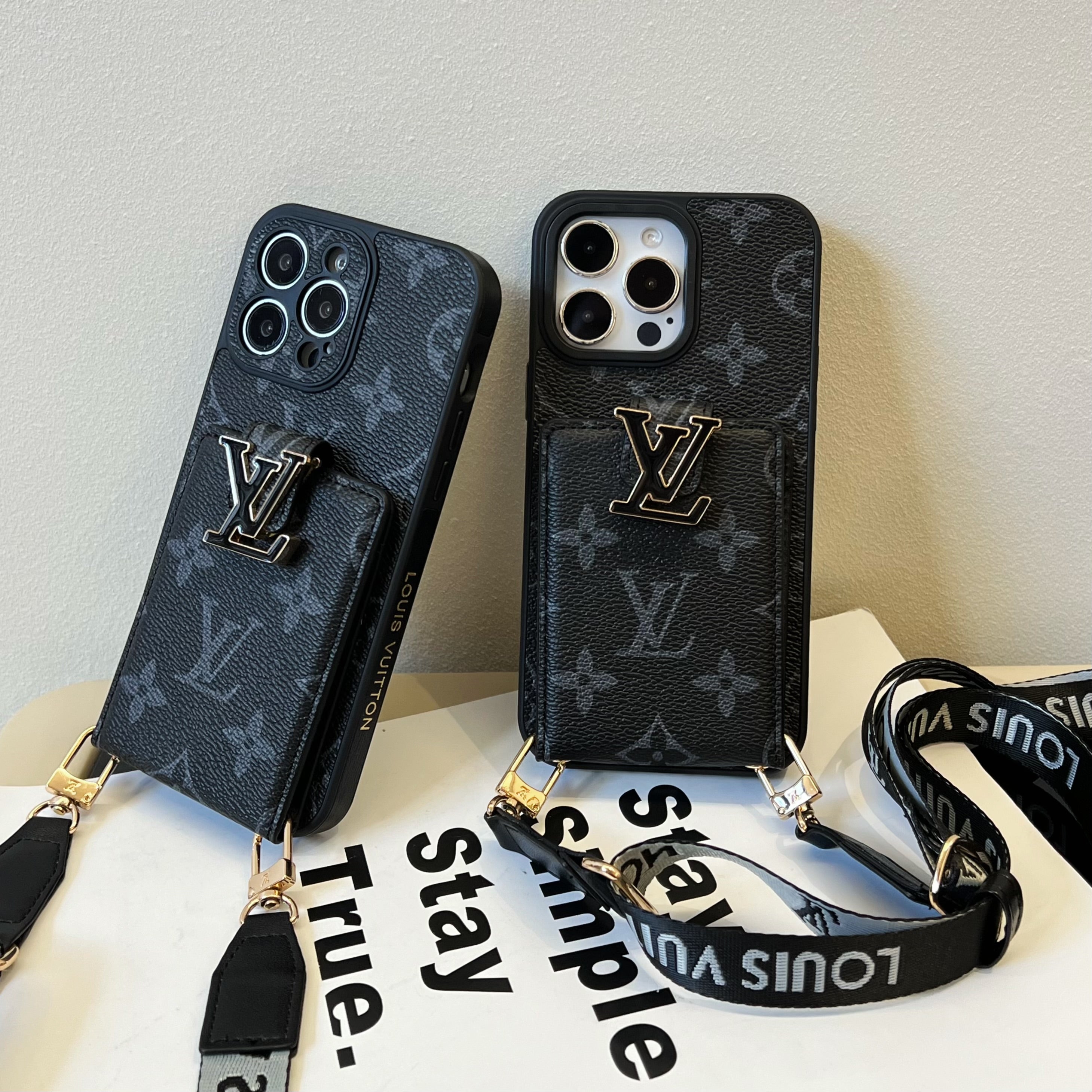 Monogram Case With Card Holder For iPhone And Strap For iPhone Black-SXK241712-GTOCASE