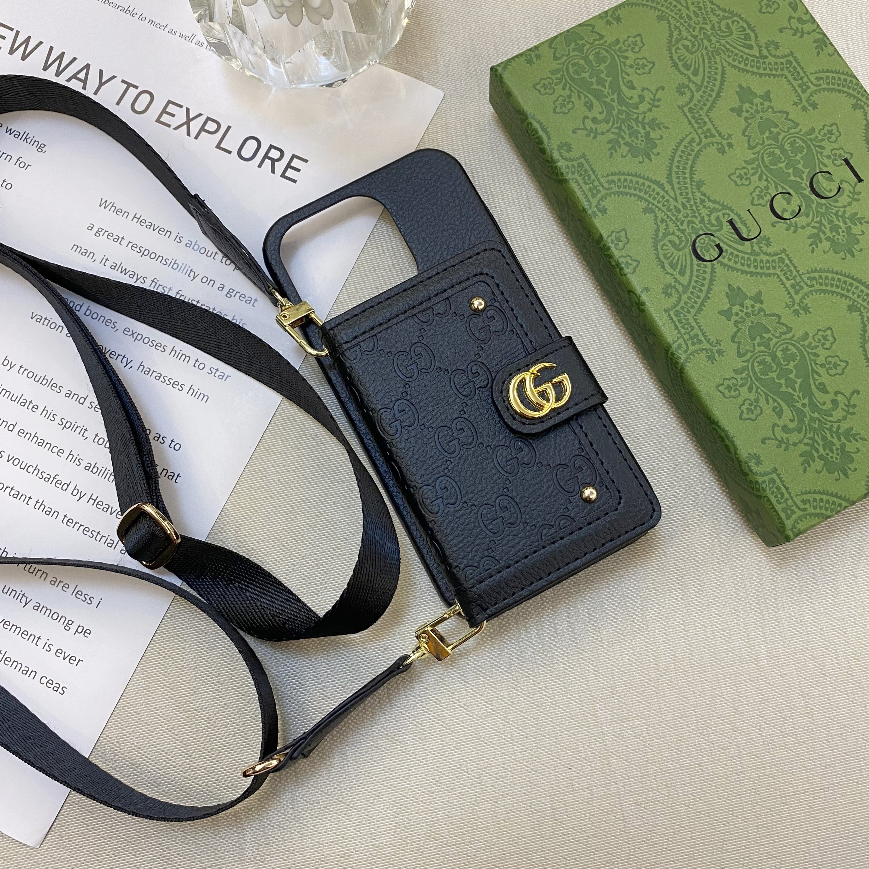 GG iPhone Case With Wallet And Strap Black -ZY241720-GTOCASE