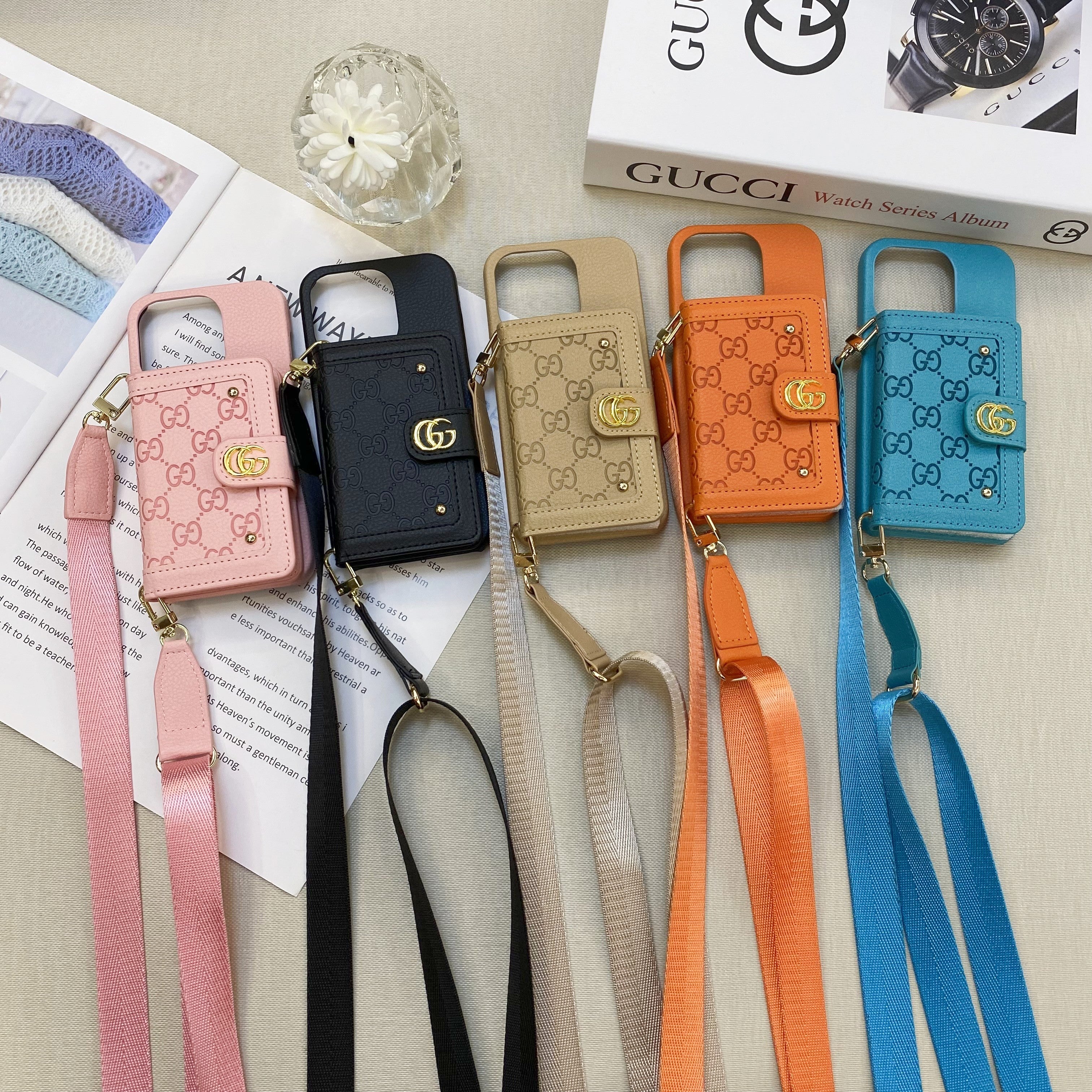GG iPhone Case With Wallet And Strap Pink -ZY241720-GTOCASE