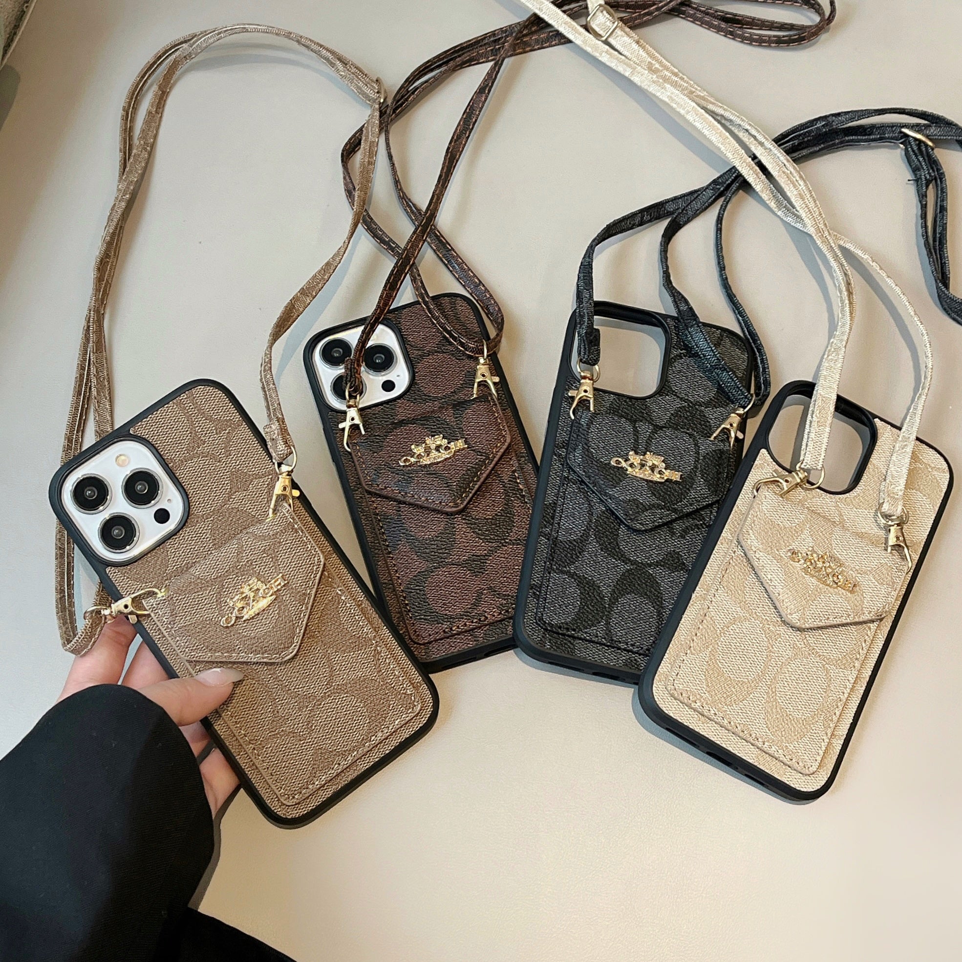 CH  iPhone Case With Card Holder And Strap Dark Brown -SJ240513-GTOCASE