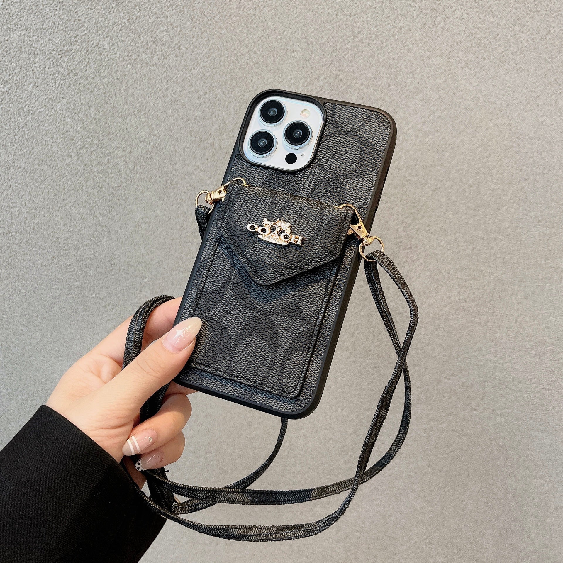 CH  iPhone Case With Card Holder And Strap Light Black -SJ240513-GTOCASE