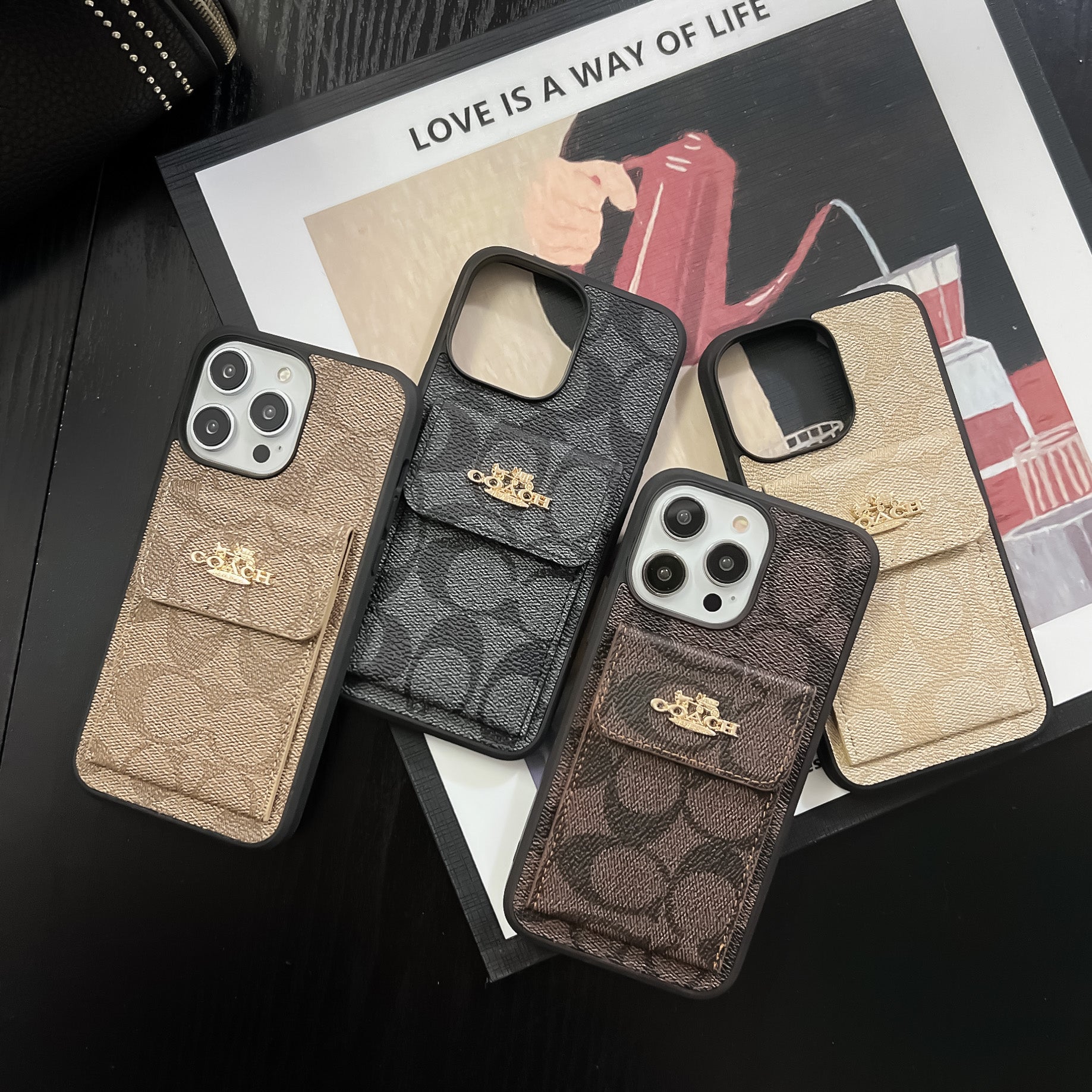 CH  iPhone Case With Card Holder Wallet Dark Brown  -SZK240425-GTOCASE
