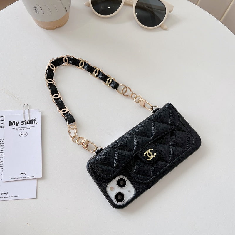 CC iPhone Case With Card Holder And Strap Black -SLK240104-GTOCASE