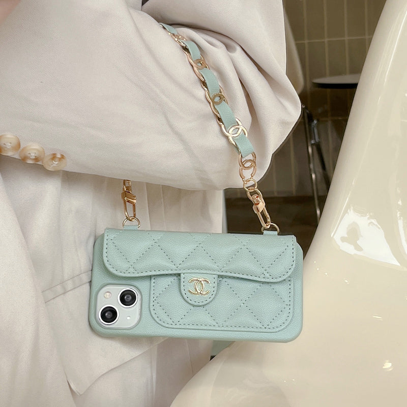 CC iPhone Case With Card Holder And Strap Green -SLK240104-GTOCASE