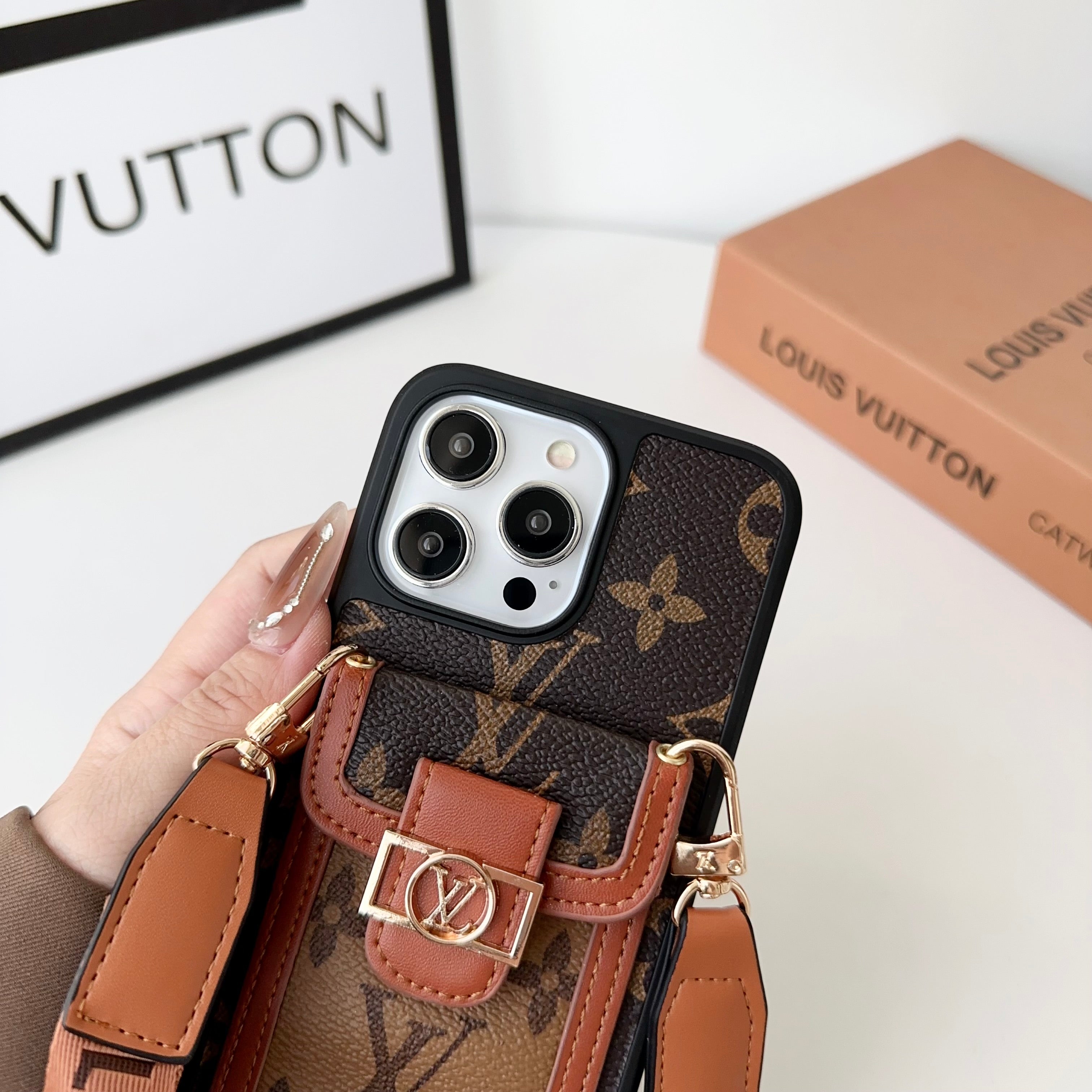Monogram Dauphine iPhone Case With Card Holder And Strap Brown -LQK240329-GTOCASE