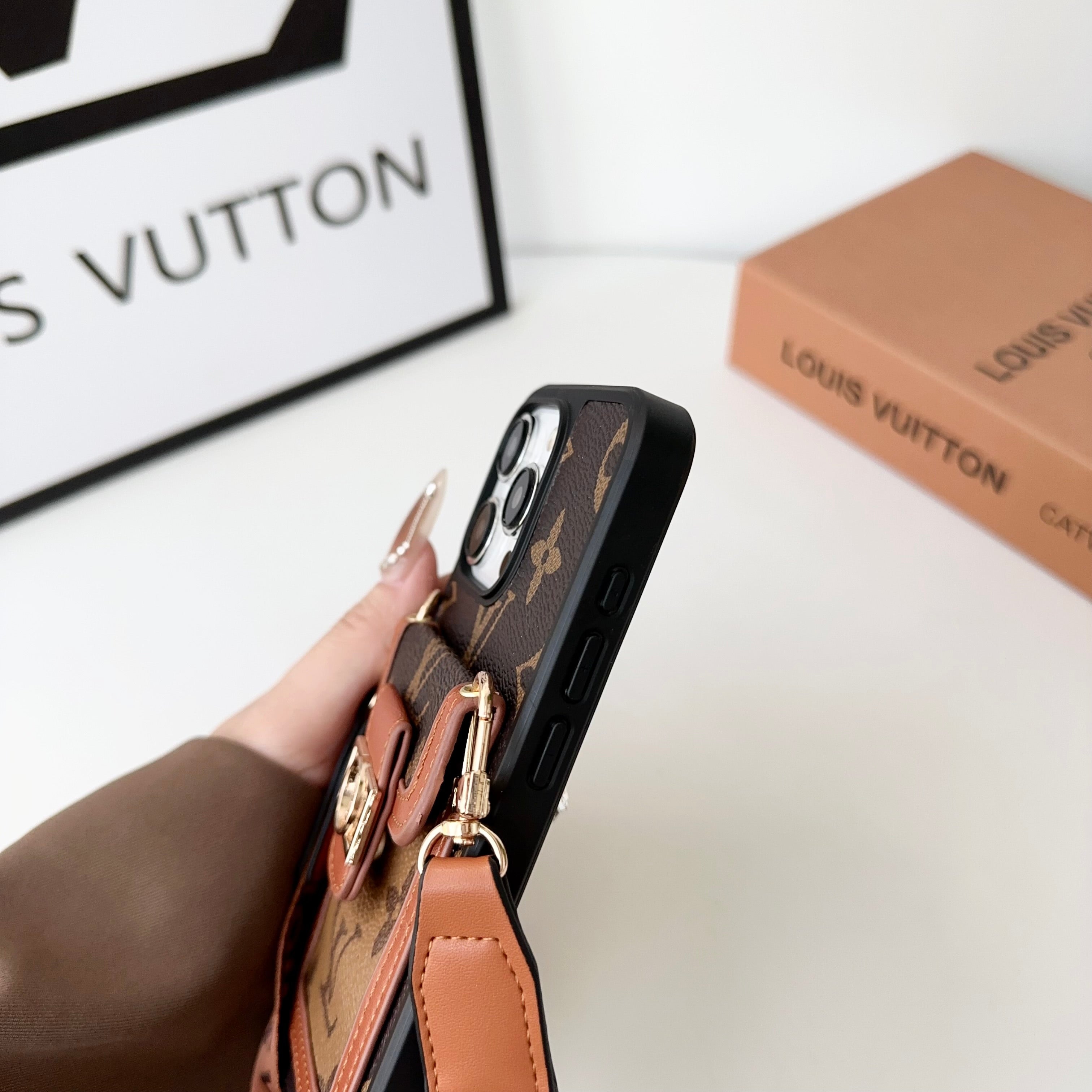 Monogram Dauphine iPhone Case With Card Holder And Strap Brown -LQK240329-GTOCASE