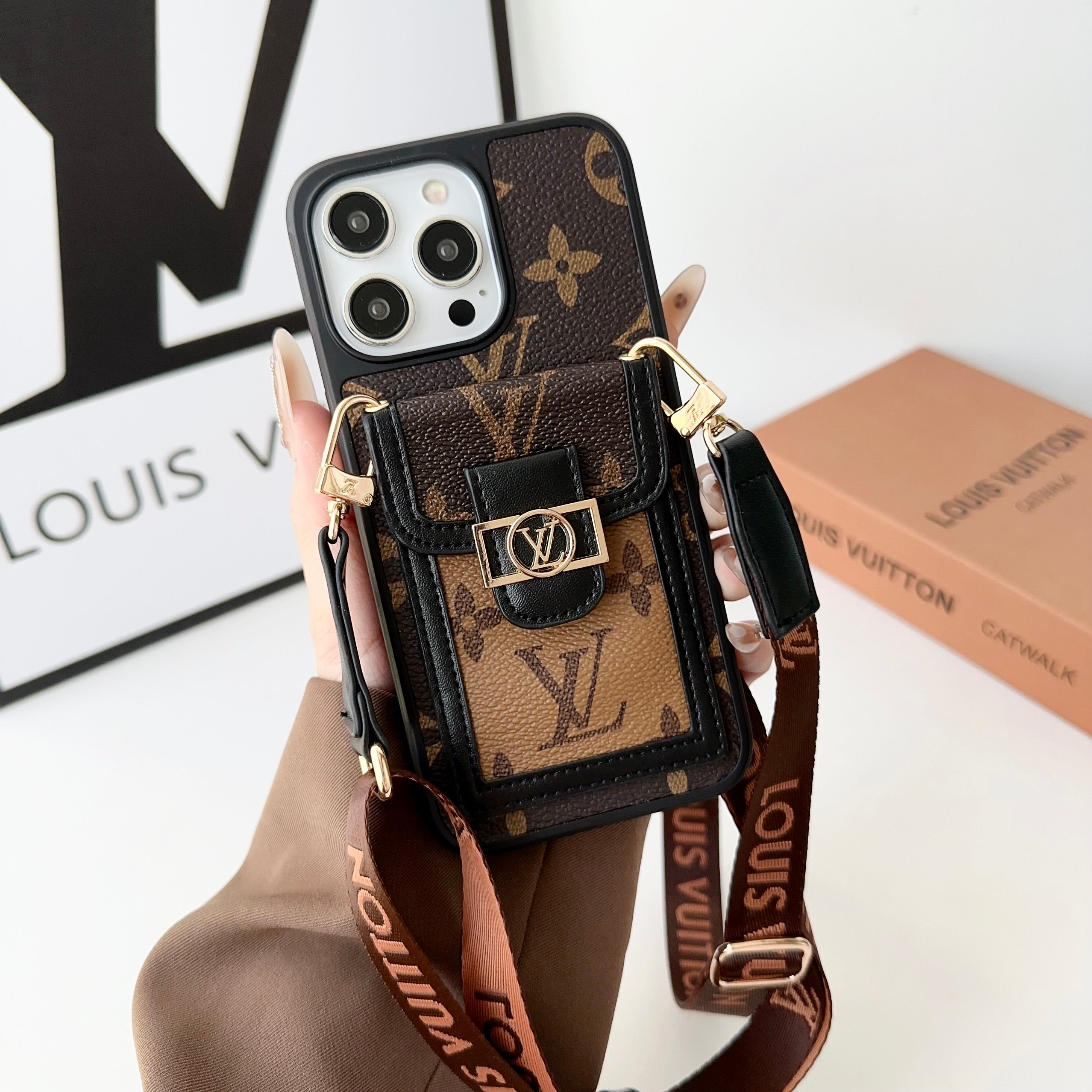 Monogram Dauphine iPhone Case With Card Holder And Strap Black -LQK240329-GTOCASE