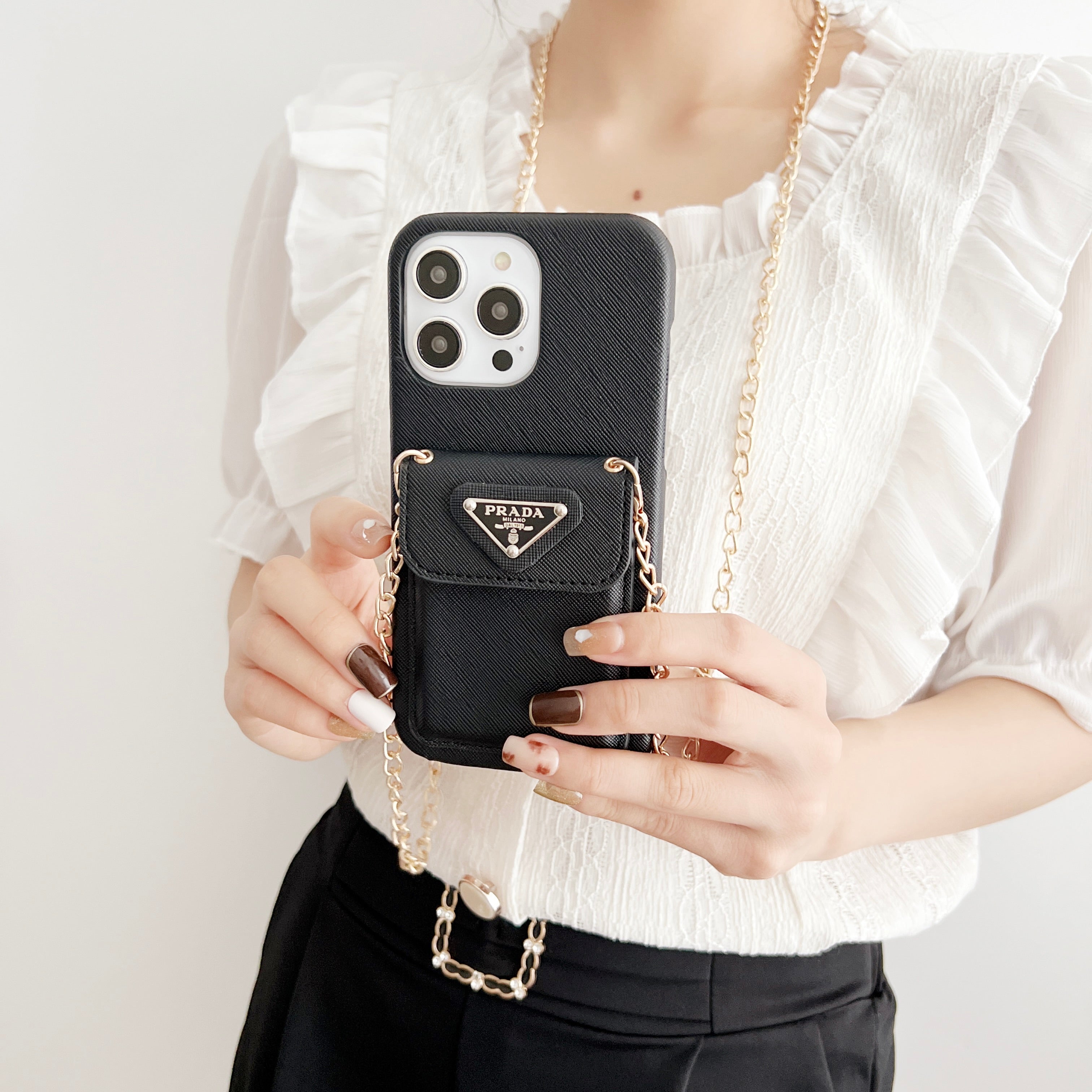 PR iPhone Case With Wallet And Strap Black -SlK240403-GTOCASE