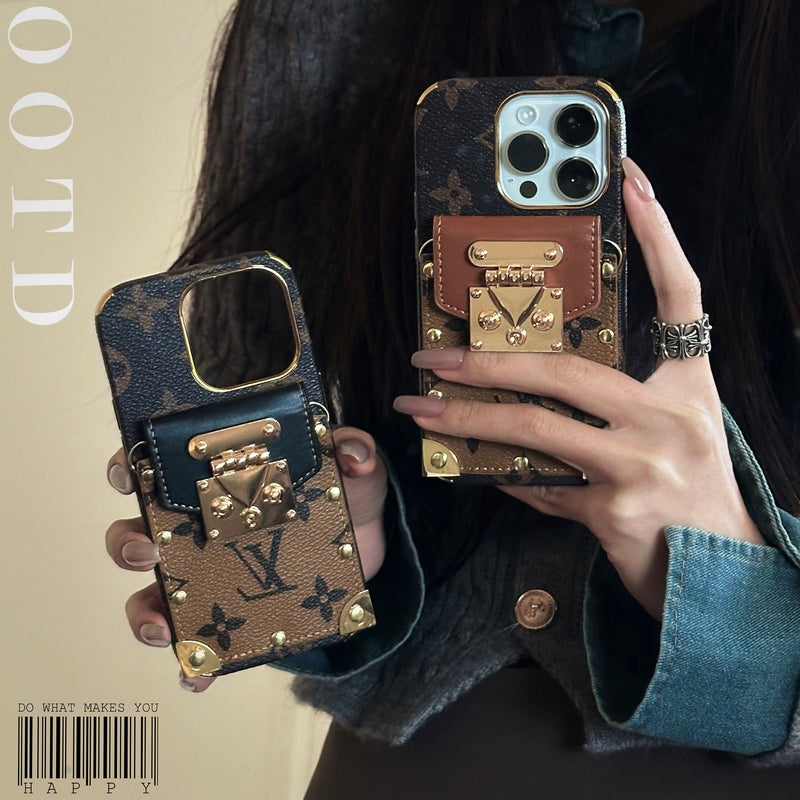 Monogram iPhone Case With Card Holder and Strap Black-QBS240113-GTOCASE