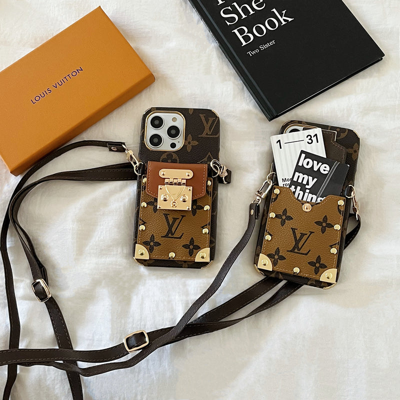 Monogram iPhone Case With Card Holder and Strap Black-QBS240113-GTOCASE