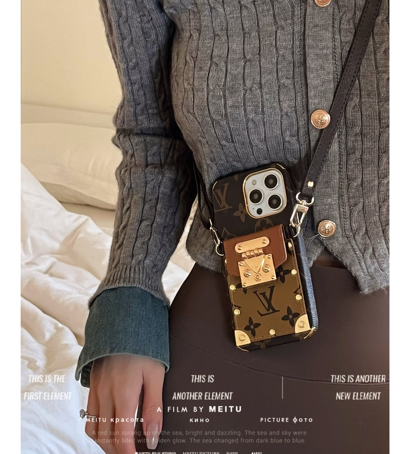 Monogram iPhone Case With Card Holder and Strap Brown-QBS240113-GTOCASE