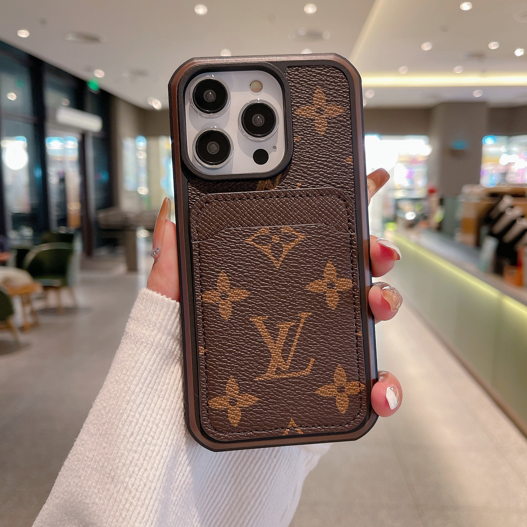 Monogram iPhone Case With Card Holder Big Printing -ZP241107-GTOCASE