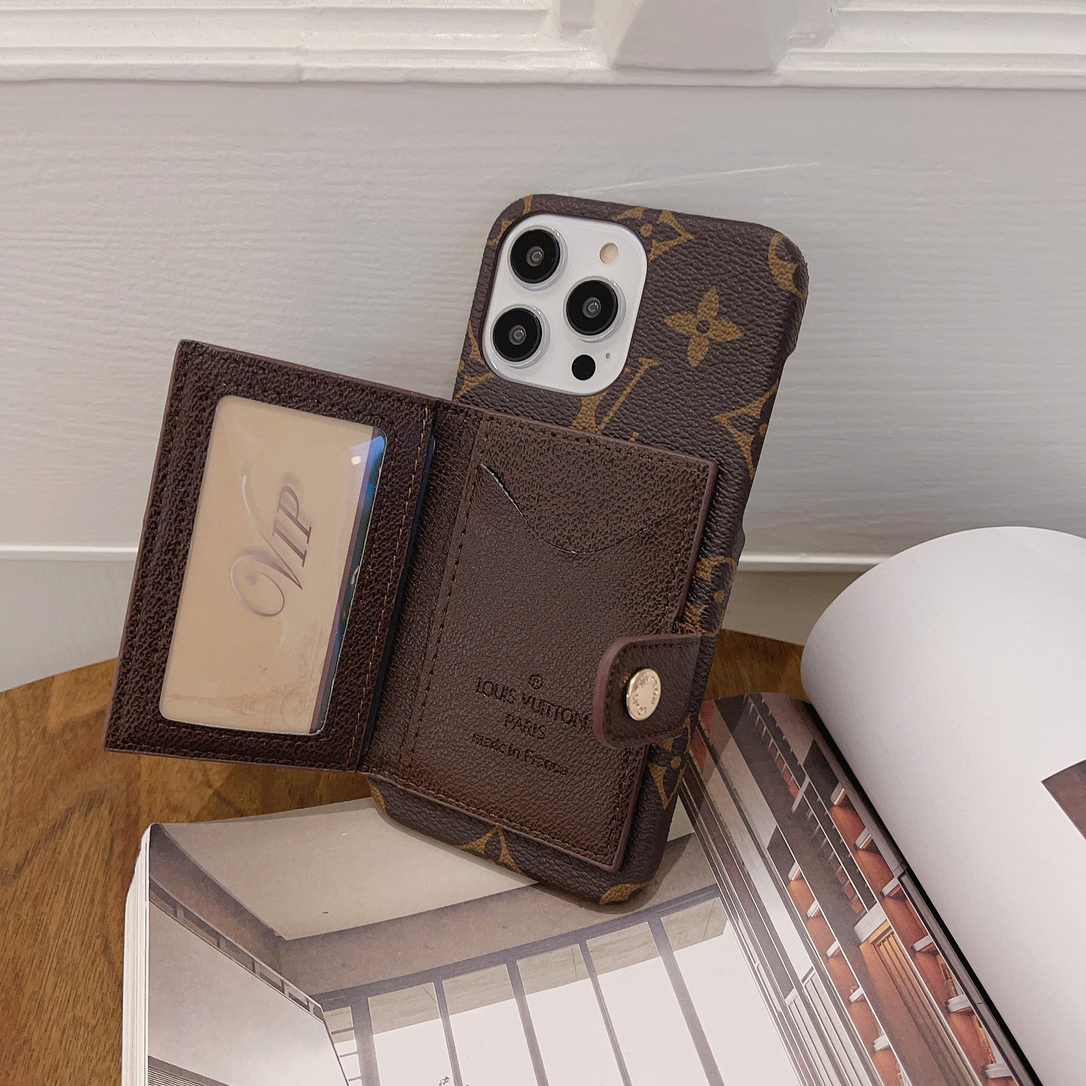 Leather Monogram Case With Wallet For iPhone-YCQ241712-GTOCASE