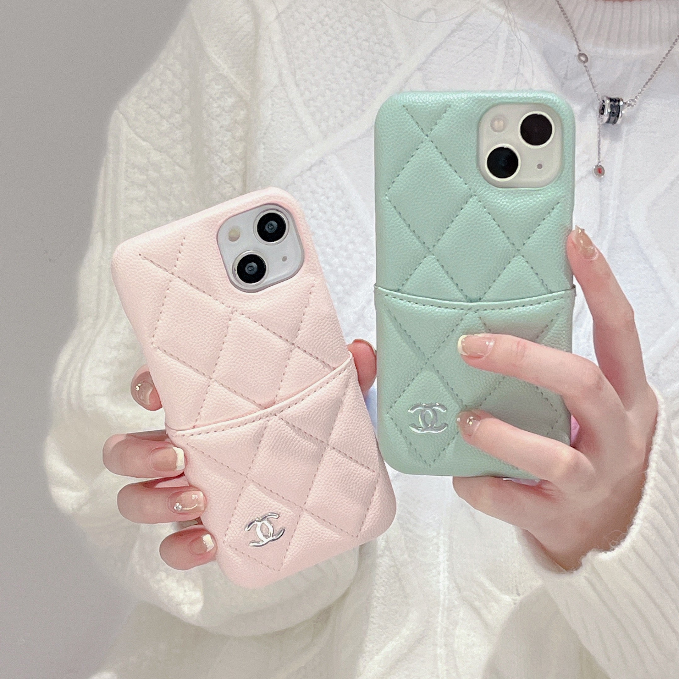 Leather CC Case With Crad Holder For iPhone Pink -PZB240603-GTOCASE