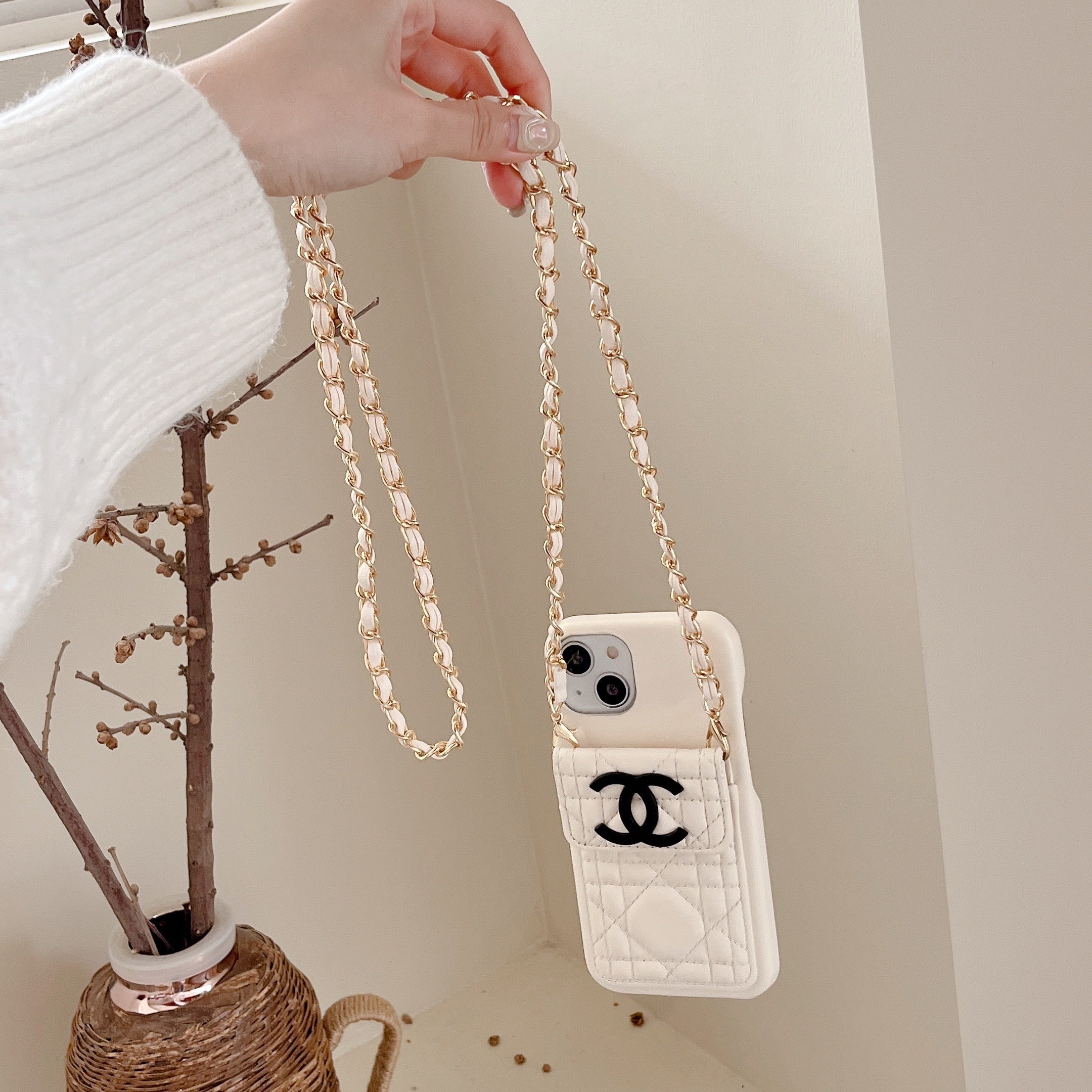 CC iPhone Case With Wallet And Strap White -GS241602-GTOCASE