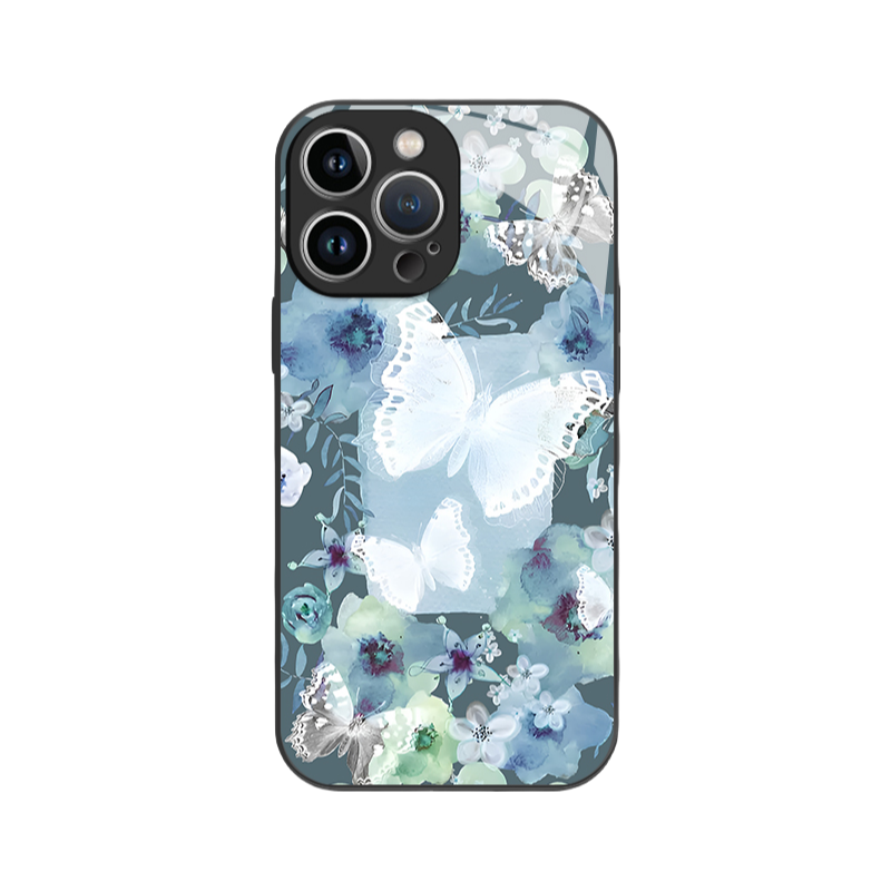 Y2K Aesthetic Butterfly iPhone Case - Ink Wash Glass Back, Anti-Fingerprint & Camera Protection