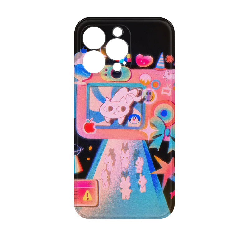 Y2K Aesthetic iPhone 16/15/14/13/12 Max Pro Max Case - Shockproof Glass Cover with Retro Vaporwave Design
