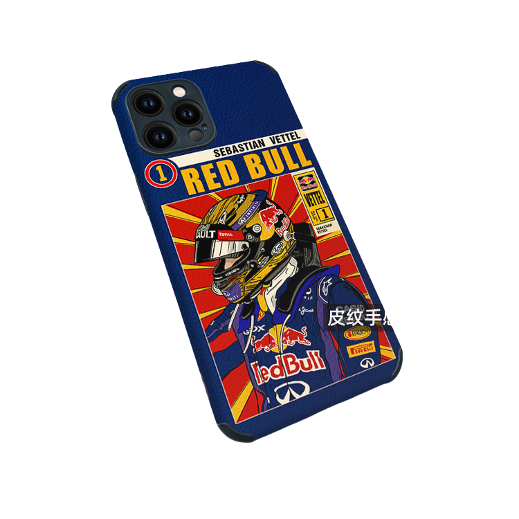 iPhone 16 Pro Max Case - Red Bull  Series III PU Leather Grip Cover, Anti-Slip Full Wrap Vettel Series III