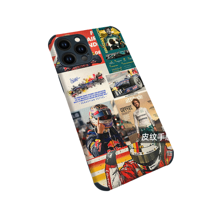iPhone 16 Pro Max Case - Red Bull  Series III PU Leather Grip Cover, Anti-Slip Full Wrap Vettel Series III