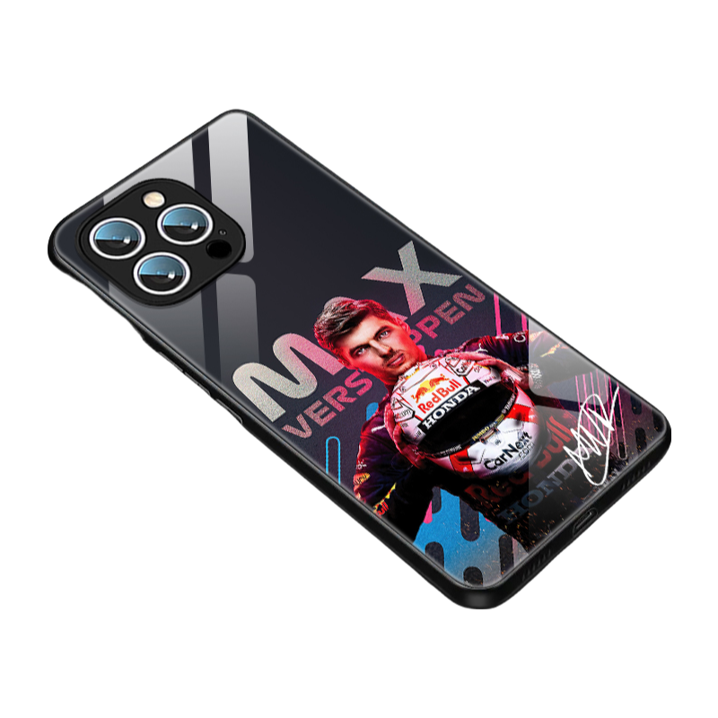 iPhone 16 Pro Max Hülle – MAX Verstappen 2025 Renndesign, Stil F/G/H/I Hartglasabdeckung für Fans, stylische und langlebige Handyhülle