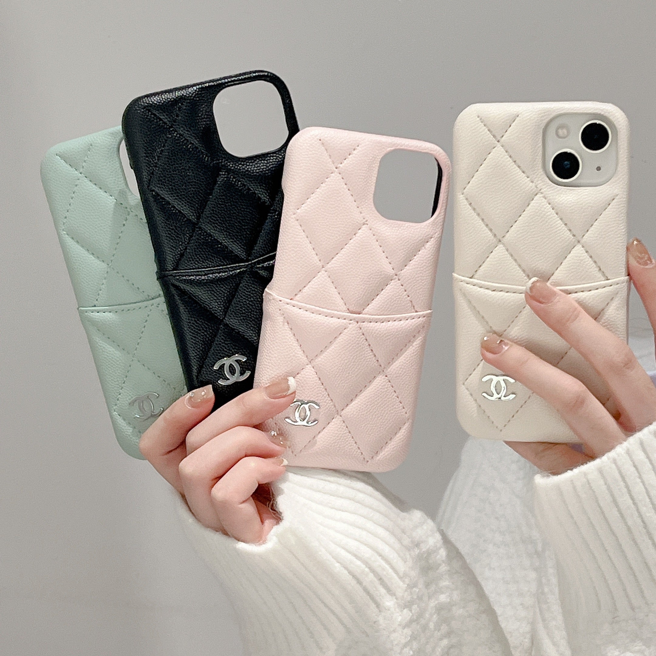 Leather CC Case With Crad Holder For iPhone Pink -PZB240603-GTOCASE