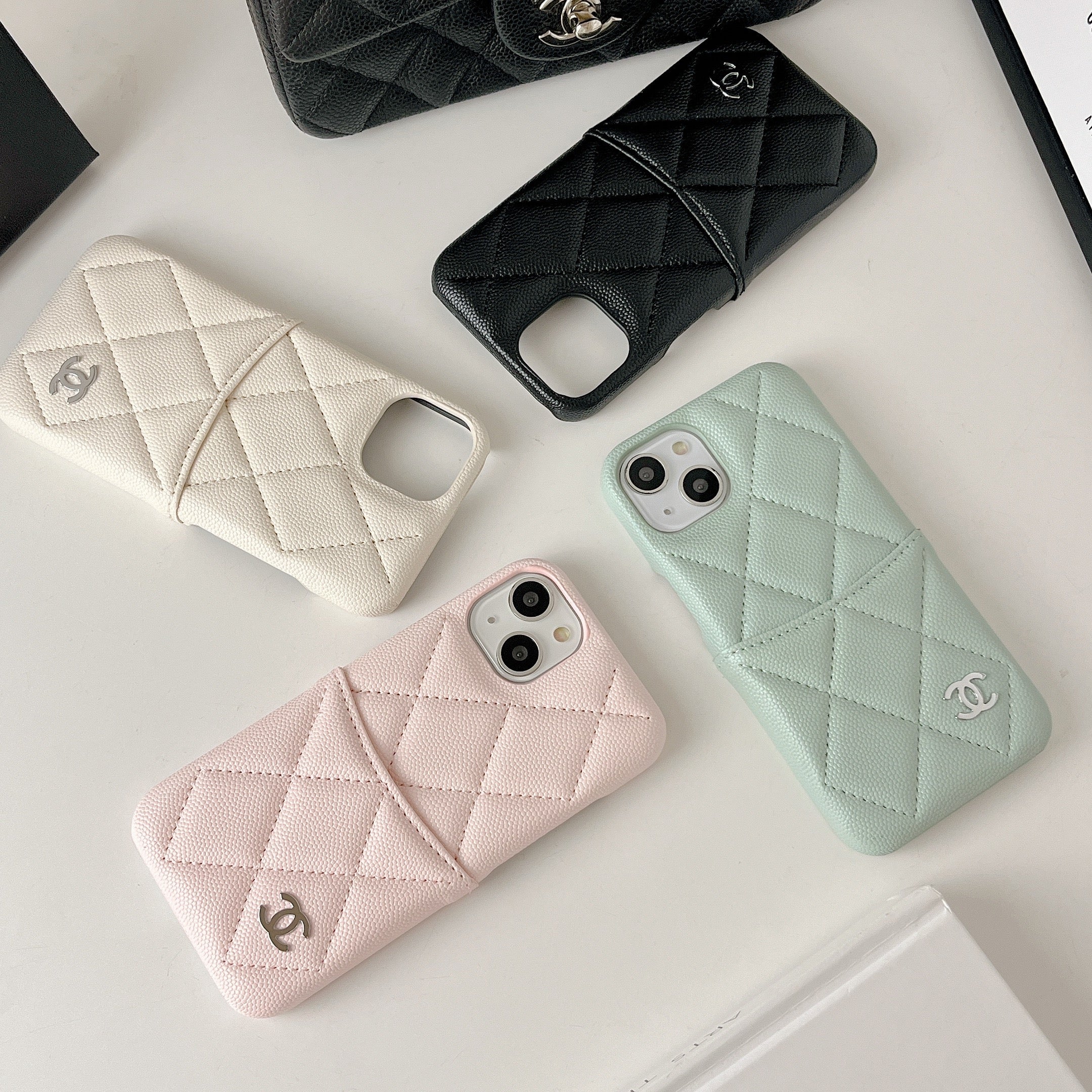 Leather CC iPhone Case With Crad Holder Black -PZB240603-GTOCASE